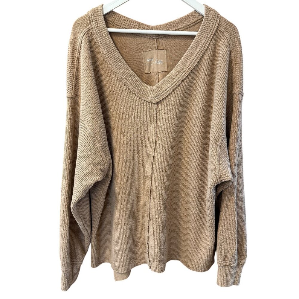 Aerie Ribbed Double V Neck Oversized Relaxed Fit Cozy Sweater Women's size M